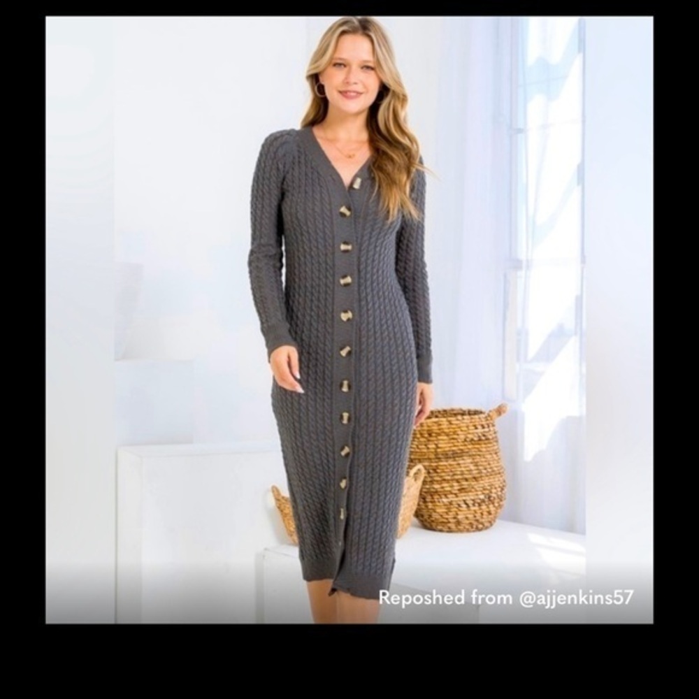 Cozy Button Down Sweater Dress Charcoal grey!